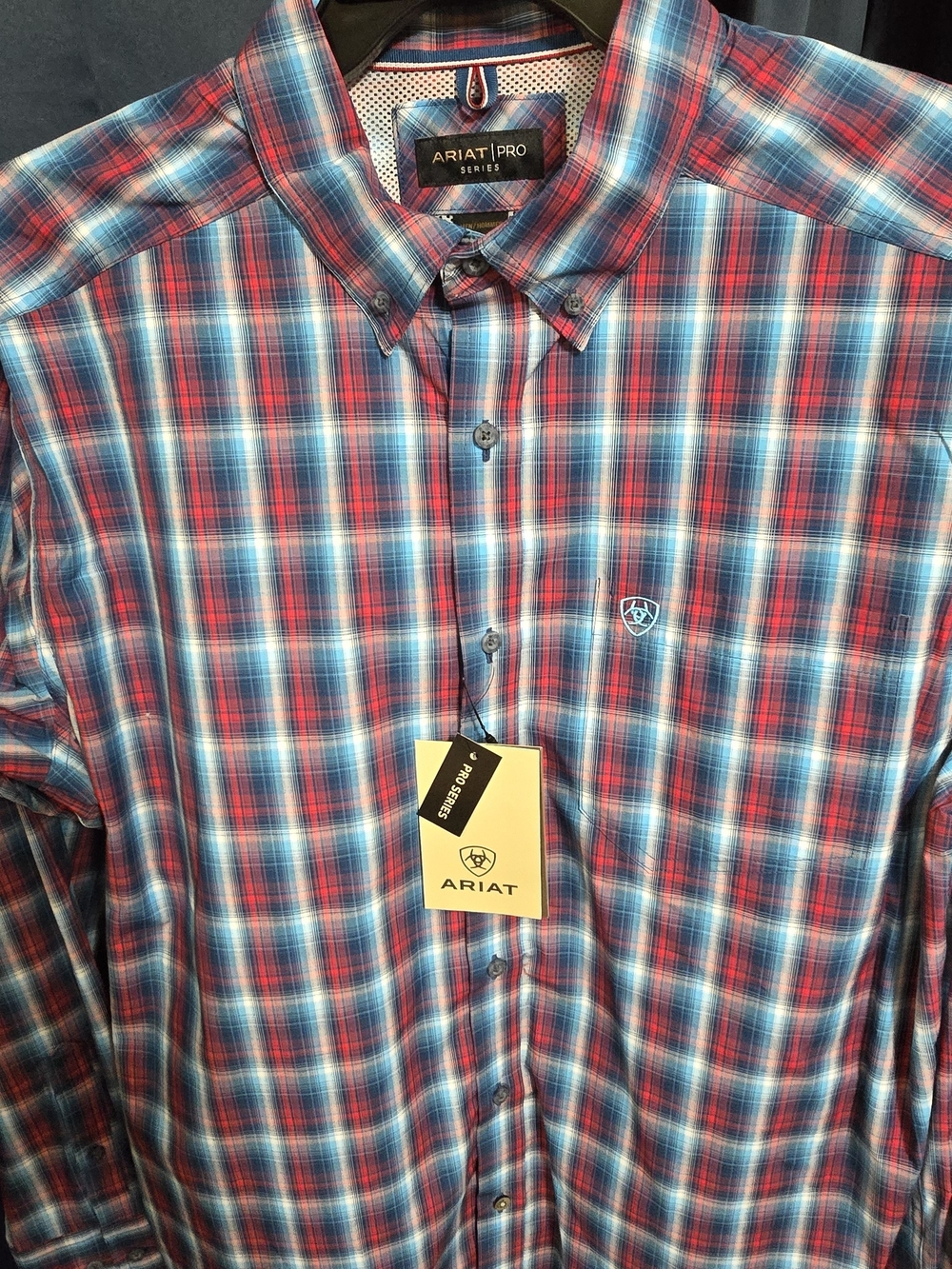 Ariat Large Men's ProSeries Blue & Red Plaid Button-Down Shirt NWT Long Sleeve